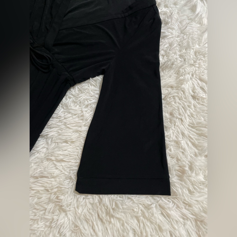 White House Black Market Signature Knit 3/4 Sleeve Black Blouse Tunic Babydoll L - Picture 2 of 9